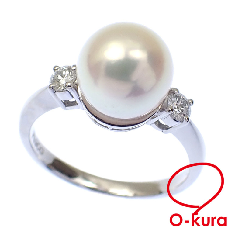 PT900 パール&ダイヤレディースリング指輪11号