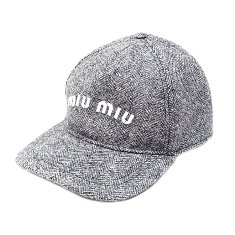 中古】 ミュウミュウ ロゴ キャップ 帽子 レディース ウール他 グレー