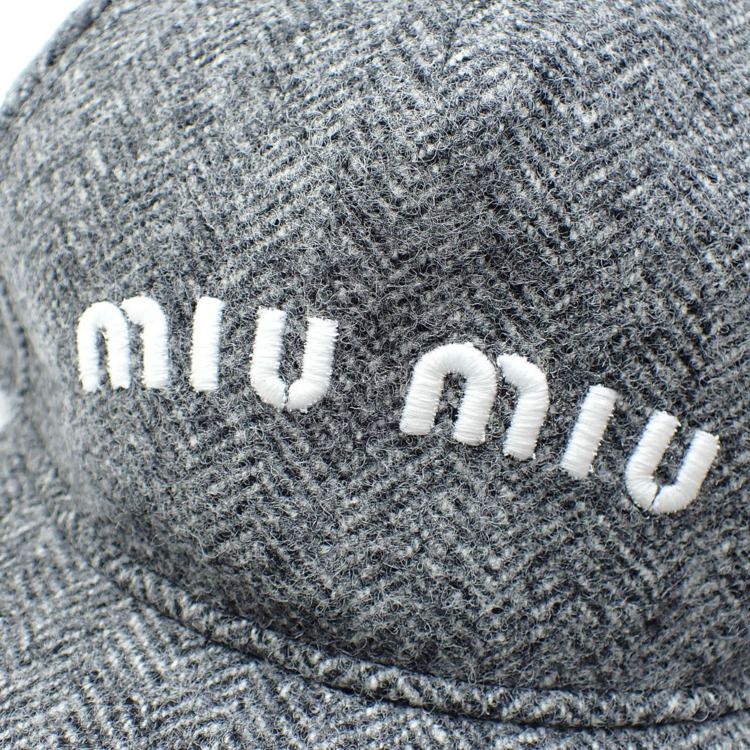 中古】 ミュウミュウ ロゴ キャップ 帽子 レディース ウール他 グレー