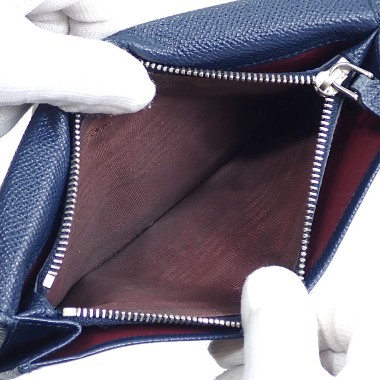 中古】 ブルガリ 二つ入り 長財布 メンズ ネイビー 紺色 レザー 革