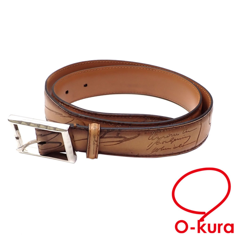 中古 ベルルッティ カリグラフィ ベルト メンズ スクリットレザー ブラウン 85cm 34インチ 古着 中古】 ベルルッティ カリグラフィ ベルト メンズ スクリットレザー