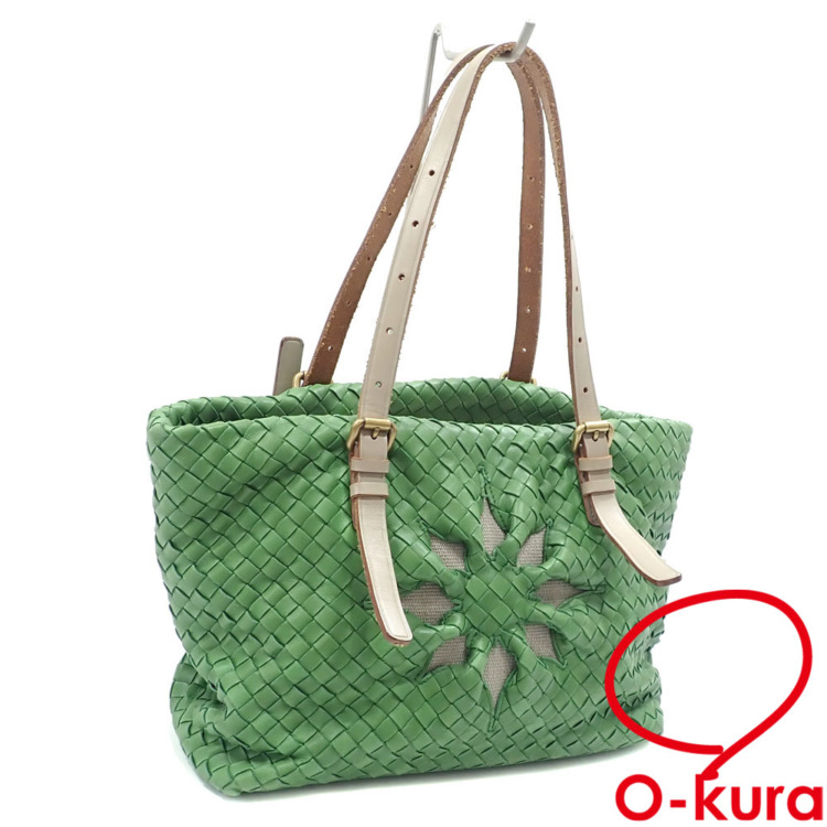 中古 ボッテガ ヴェネタ トートバッグ イントレチャート マルケーゼ レディース グリーン 緑色 ラムスキン 169759 革 編み込み 中古】 ボッテガ ヴェネタ トートバッグ イントレチャート マルケーゼ
