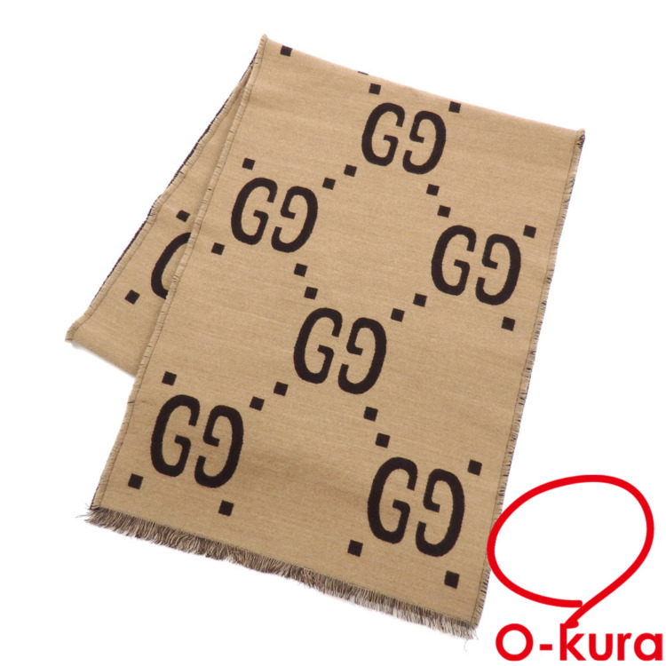 中古】 グッチ GGジャカード ウールシルク スカーフ メンズ ウール他