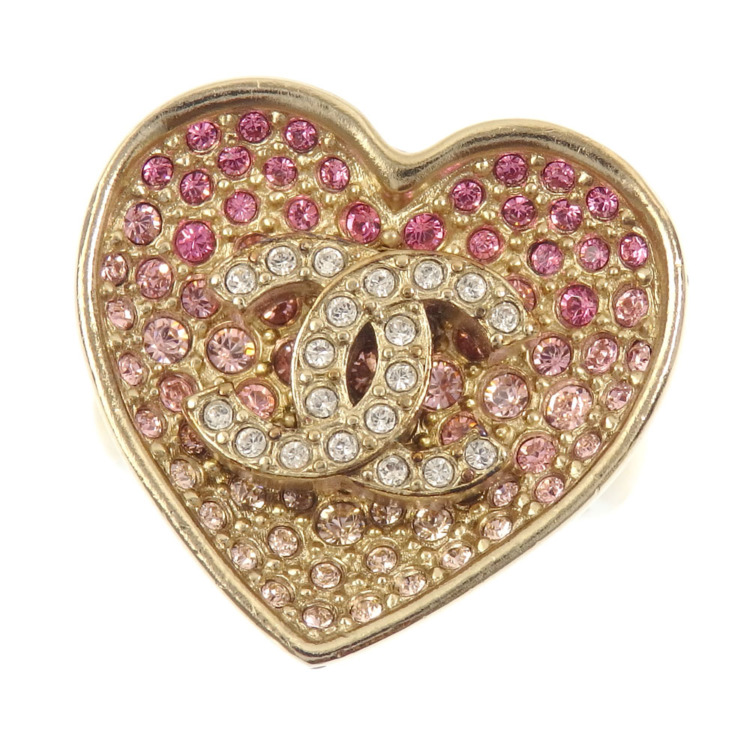 中古】 シャネル ココマーク ハート リング レディース ラインストーン