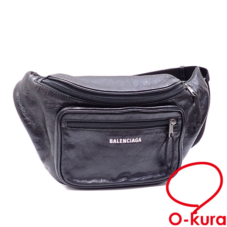 中古】 バレンシアガ エクスプローラー ボディバッグ ブラック レザー