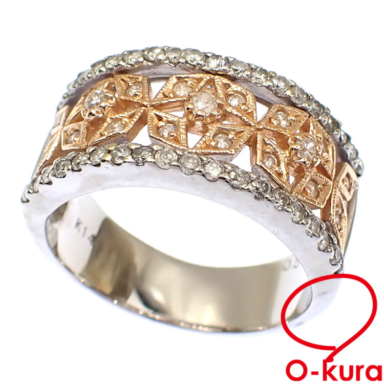 中古】 ダイヤモンド リング レディース K14WG/PG 14号 0.54ct 6.1g