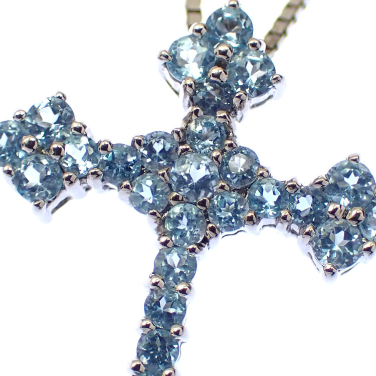 中古】 ブルートパーズ クロスモチーフ ネックレス レディース K18WG