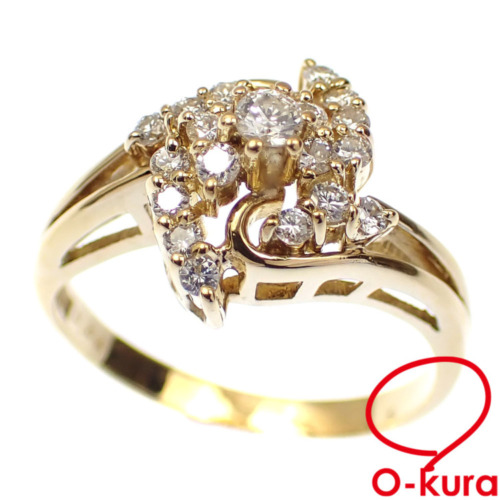 中古】 ダイヤモンド リング レディース K18YG 12号 0.34ct 3.7g 指輪