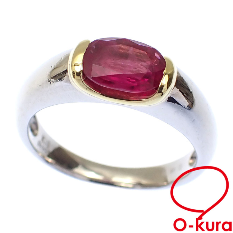 中古】 ルビー リング レディース Pt900 K18YG 8.5号 0.80ct 5.2g 指輪