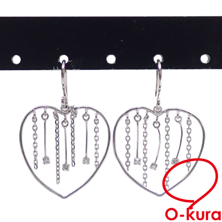 中古】 ダイヤモンド ハートモチーフ フック ピアス レディース K18WG