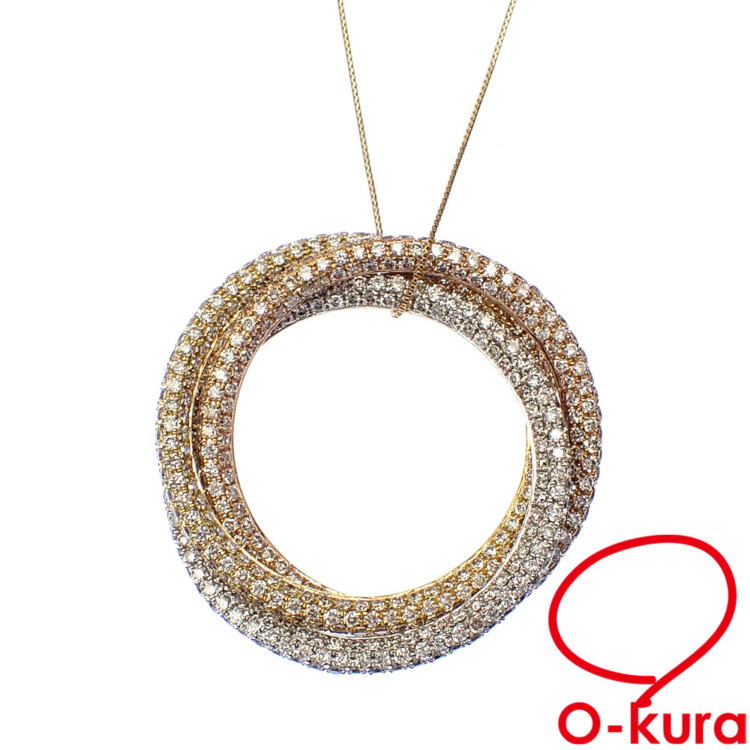 中古】 ダイヤモンド ネックレス レディース K18YG/PG/WG 3.81ct 9.5g