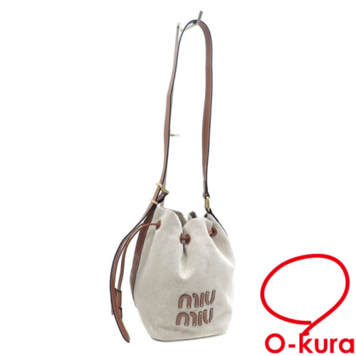 MIUMIU ミュウミュウ バケットバッグ ショルダーバッグ ベージュ/ブラウン 5BE090 レディース【中古】【美品】 miu miu（ミュウミュウ） バケットバッグ ショルダーバッグ ベージュ