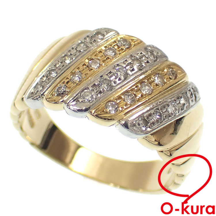 中古】 ダイヤモンド リング レディース K18YG Pt900 12号 0.25ct 5.5g