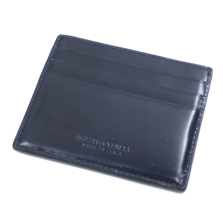 美品 ボッテガヴェネタ ケース　マキシイントレチャート　紺 ボッテガヴェネタ BOTTEGA VENETA カードケース 名刺入れ マキシ