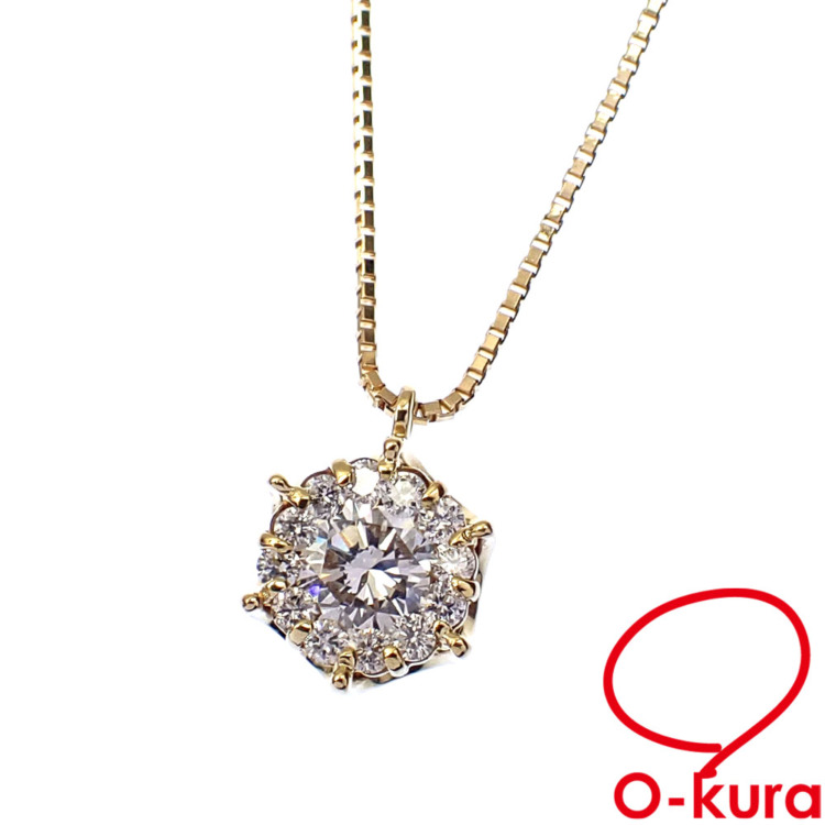 【新品未使用】格安 k18YG一粒ダイヤモンドネックレス0.14ct 鑑定書付】 【0.14ct】 【K18一粒ダイヤネックレス】PG YG