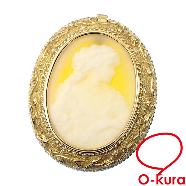 中古】 ダイヤモンド カメオ ブローチ レディース K18YG 0.10ct 28.5g