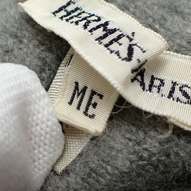 中古】 エルメス ニット帽 メンズ グレー MEサイズ カシミヤ ロゴ 古着