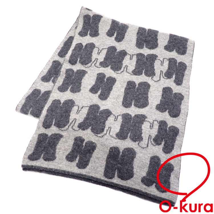 中古】 エルメス マフラー グレー カシミヤ レディース メンズ 男女