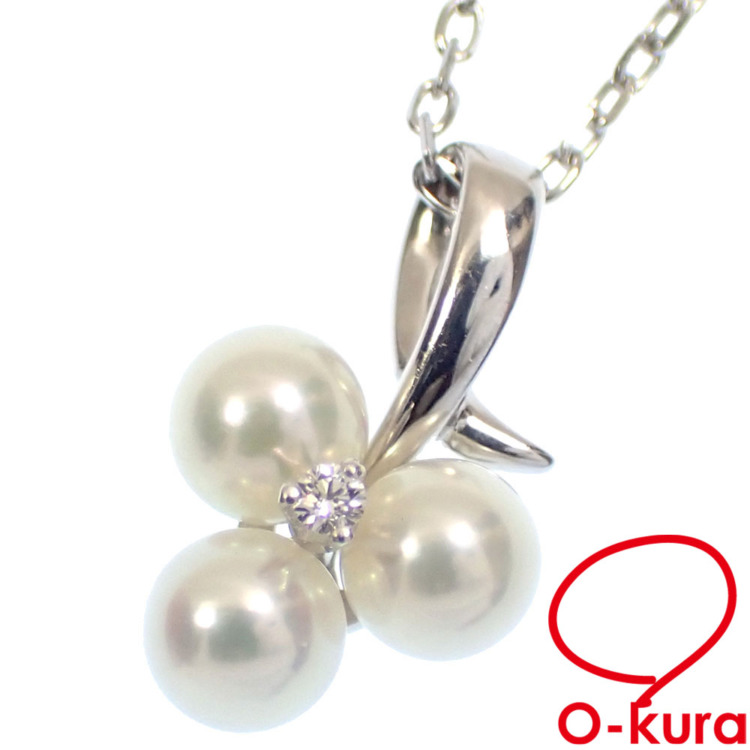 【中古】 ミキモト パール ダイヤモンド ネックレス レディース K18WG 4.5mm-5.0mm 3.5g 18金 750 ホワイトゴールド 真珠