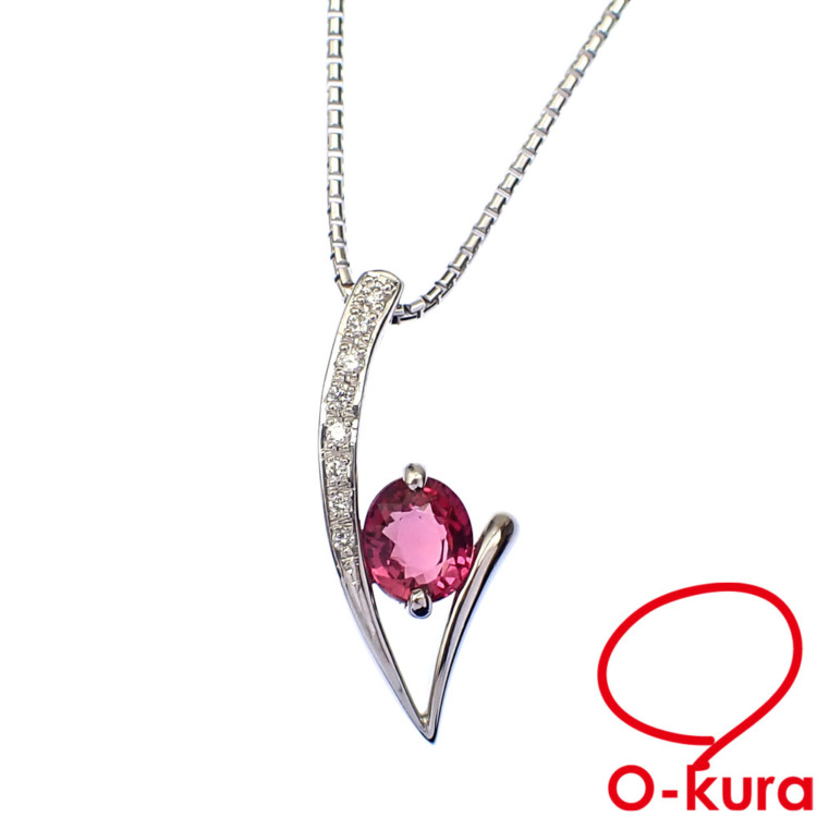 【中古】 ルビー ダイヤモンド ネックレス レディース Pt900 K18WG 1.02ct/0.07ct 7.6g プラチナ 750 18金 ホワイトゴールド