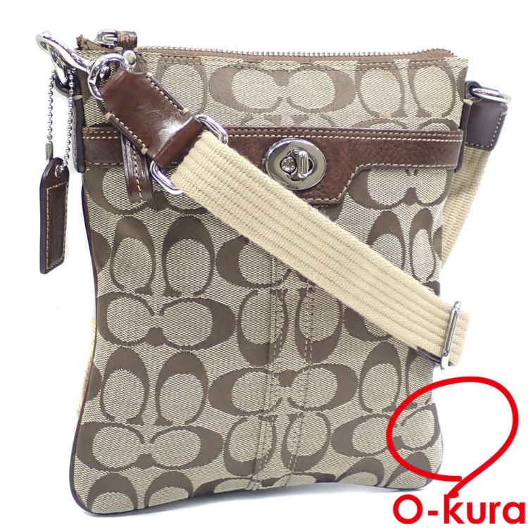 【中古】 コーチ ショルダーバッグ シグネチャー レディース ベージュ ブラウン 茶色系 キャンバス レザー A0867-40688 肩掛け 斜め掛け