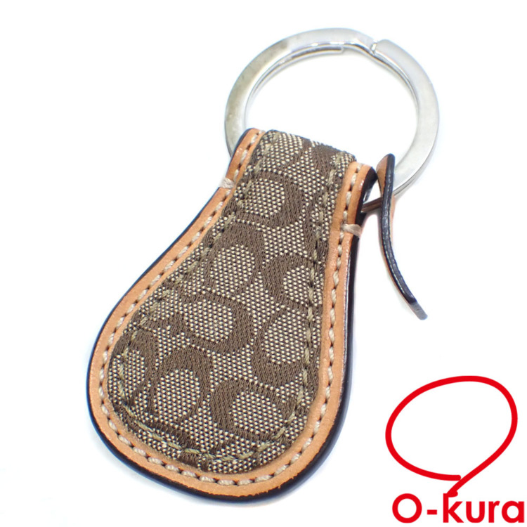 【中古】 コーチ キーホルダー レディース ベージュ ブラウン 茶色系 キャンバス キーリング シグネチャー