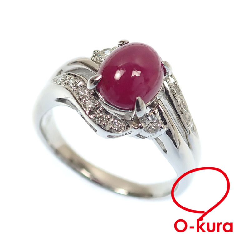 【中古】 ルビー ダイヤモンド リング レディース Pt900 16.5号 2.37ct/0.20ct 8.9g プラチナ 指輪