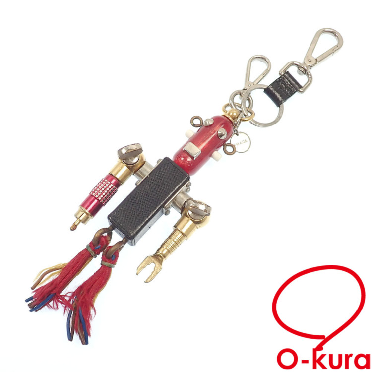 【中古】 プラダ バッグチャーム マルチカラー サフィアーノレザー メタル 2AR247 ロボット レディース メンズ 男女兼用 キーホルダー