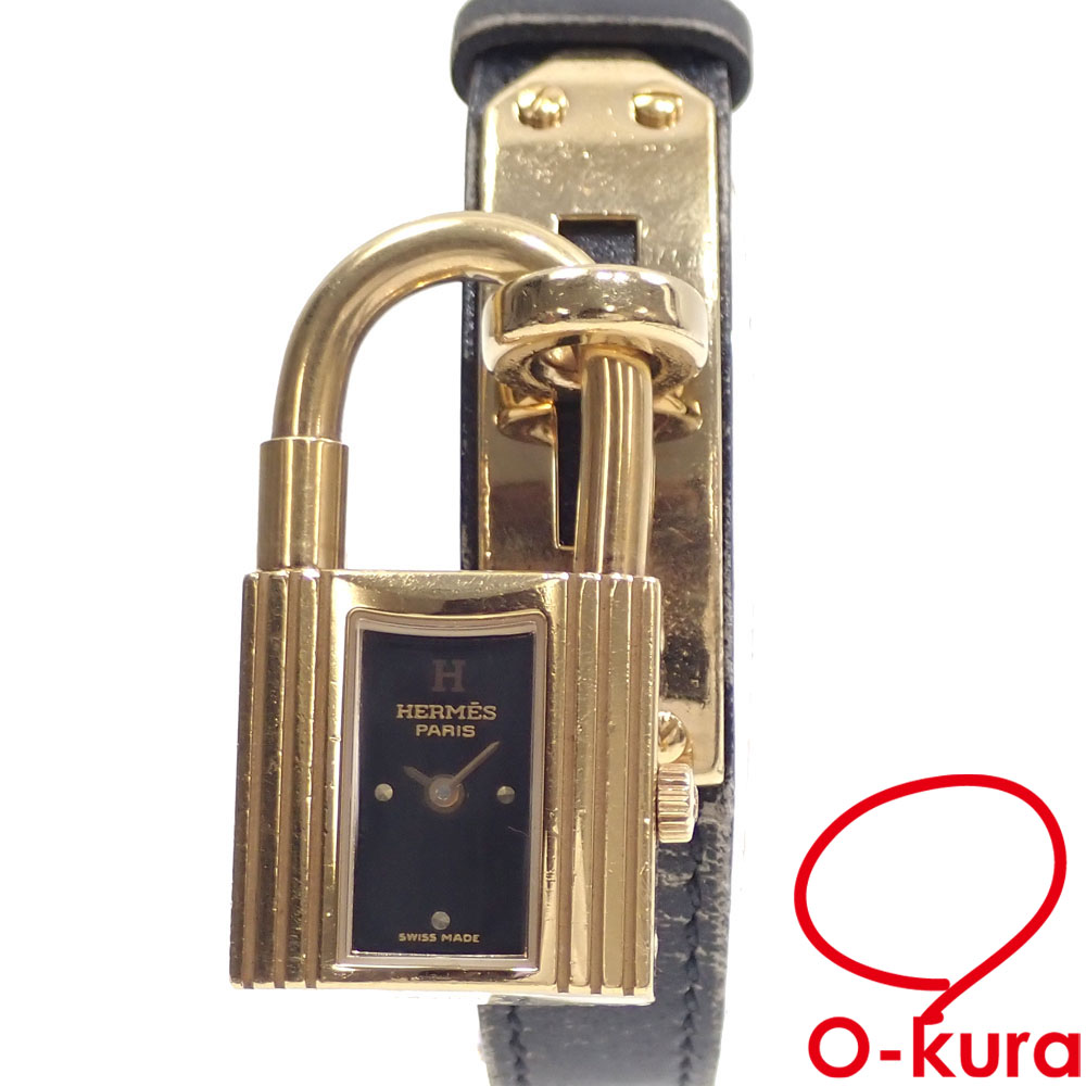 【中古】 エルメス 腕時計 ケリーウォッチ レディース クォーツ GP レザー KT1.210 電池式 革ベルト □B刻印 1998年頃製 カデナ