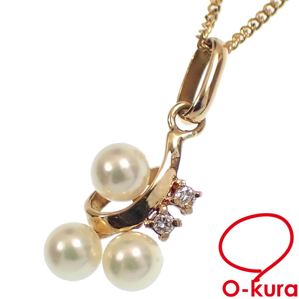 【中古】 ギンザタナカ パール ダイヤモンド ネックレス レディース K18YG 4.0mm 2.6g 18金 750 イエローゴールド 真珠