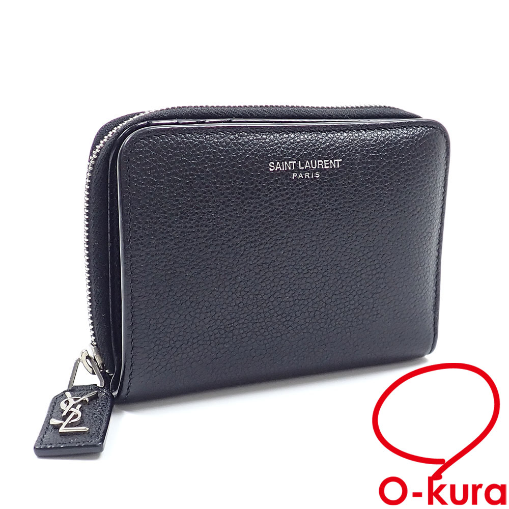 【中古】 サンローランパリ 二つ折り 財布 レディース ブラック 黒 レザー GUE414661 コンパクトウォレット ラウンドファスナー