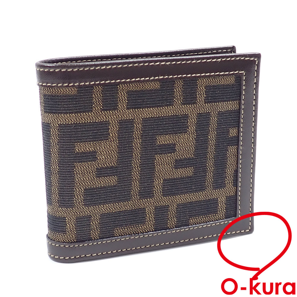 【中古】 フェンディ 二つ折り 財布 レディース ブラウン キャンバス 2289-01445-069