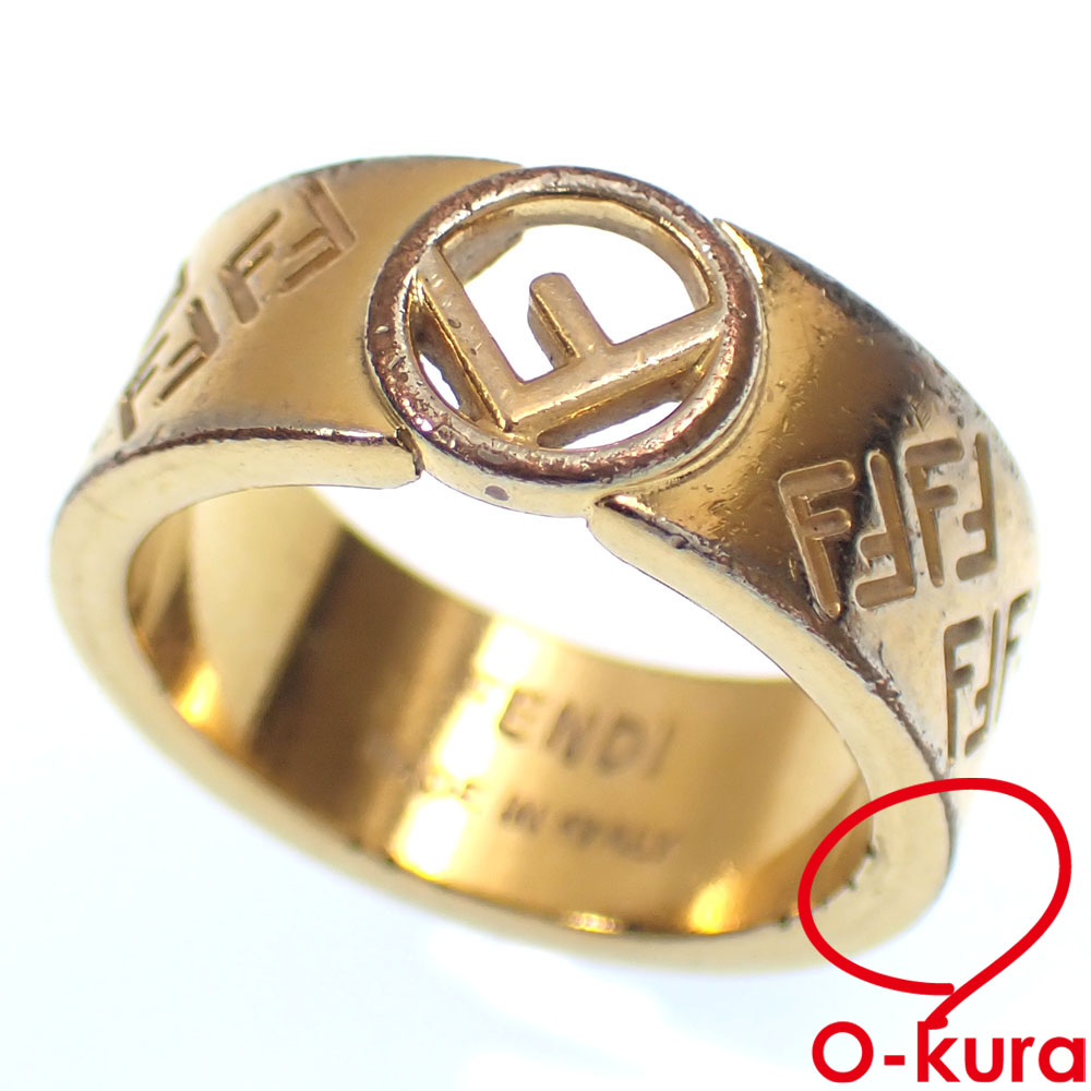 【中古】 フェンディ ロゴ リング レディース GP 14.5号 Mサイズ ゴールドカラー 指輪