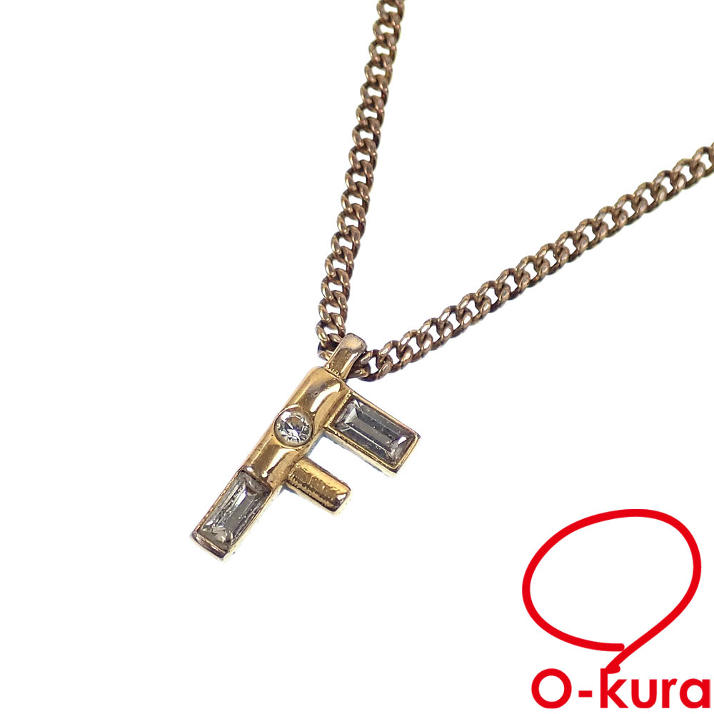 【中古】 フェンディ ロゴ ネックレス レディース ゴールド GP ラインストーン