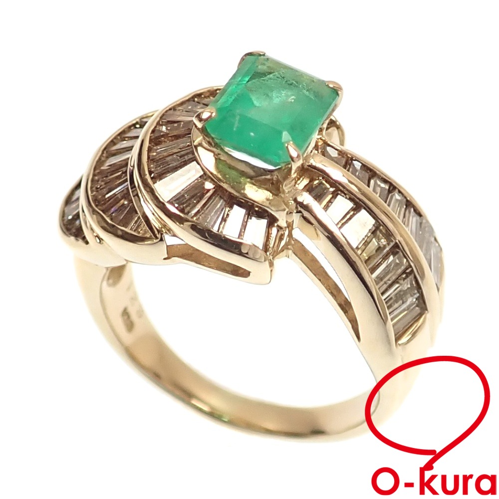 【中古】 エメラルド ダイヤモンド リング レディース K18YG 16号 2.25ct 1.23ct 9.7g 750 18金 イエローゴールド 指輪