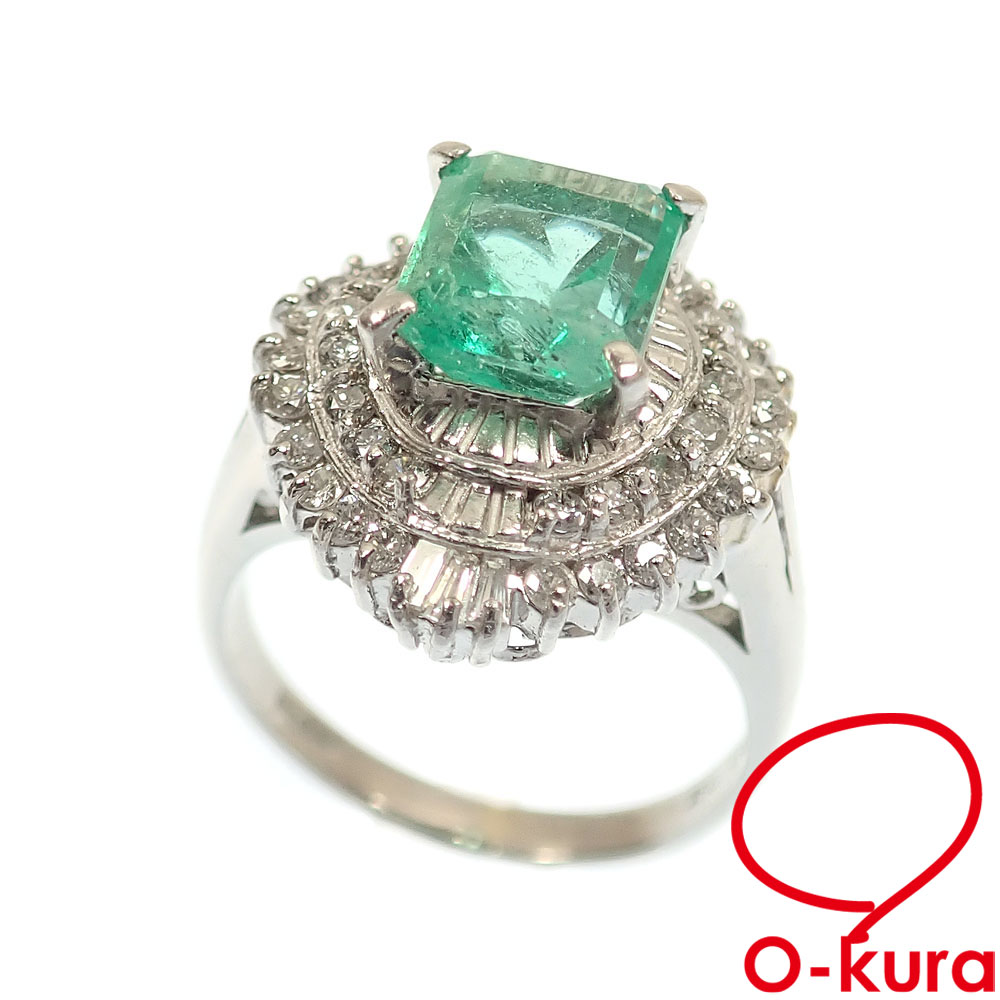 【中古】 エメラルド ダイヤモンド リング レディース Pt900 8.5号 1.50ct 0.60ct 8.7g プラチナ 指輪