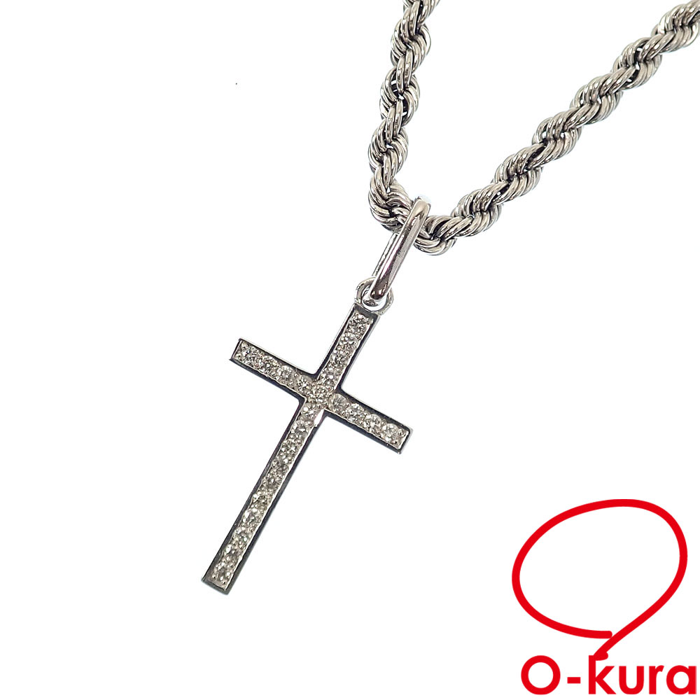 【中古】 ダイヤモンド クロスモチーフ ネックレス レディース Pt850 Pt900 0.24ct 12.1g プラチナ 十字架