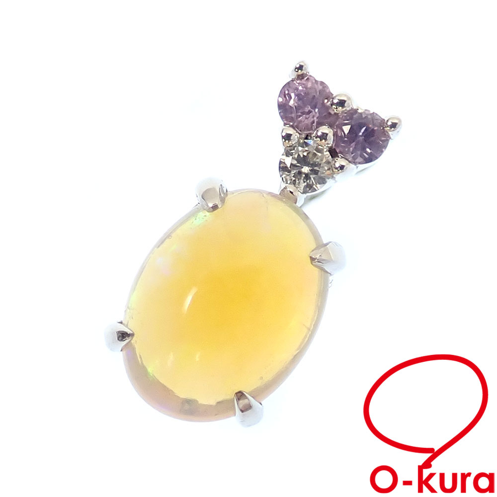 【中古】 オパール サファイア ダイヤモンド ペンダントトップ レディース K18WG 0.82ct/S0.06ct/D0.02ct 18金 ホワイトゴールド 750 ペンダントヘッド