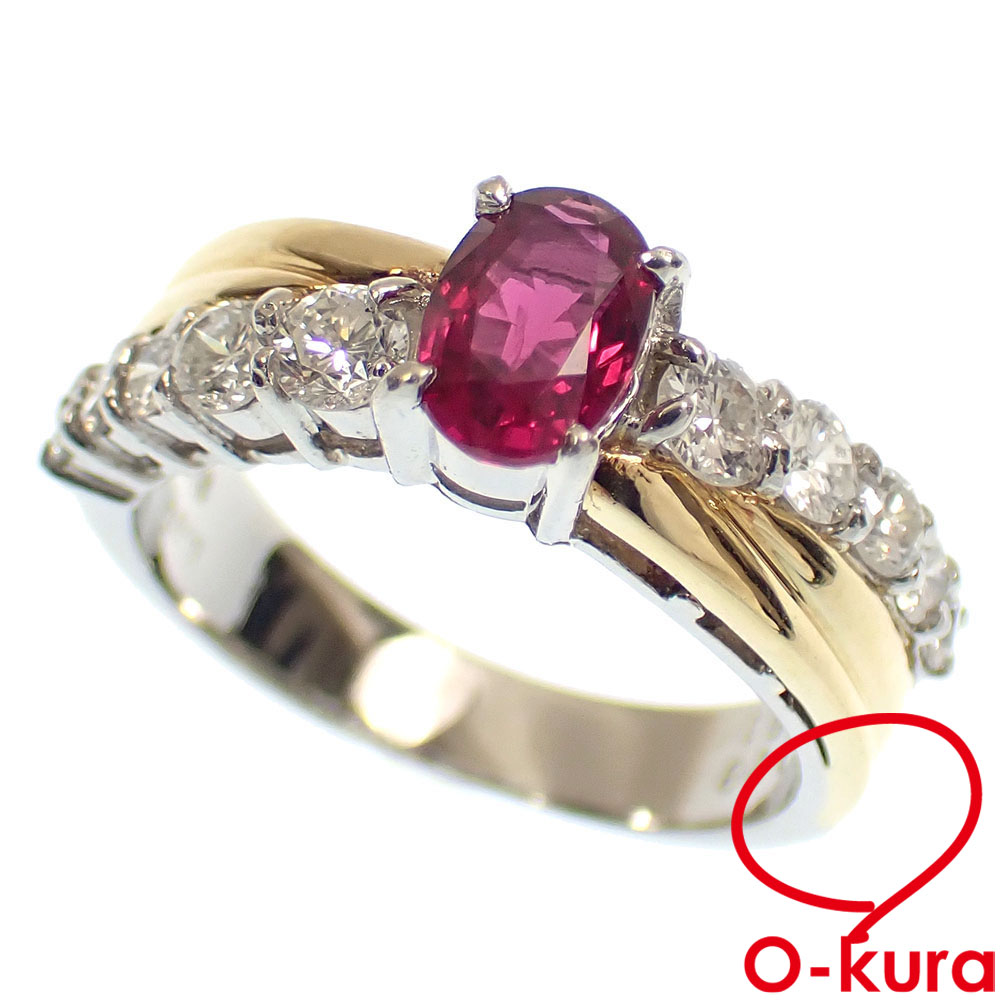 【中古】 ルビー ダイヤモンド リング レディース Pt900 K18YG 9号 R0.78ct/D0.61ct 5.9g プラチナ 18金 750 イエローゴールド 指輪