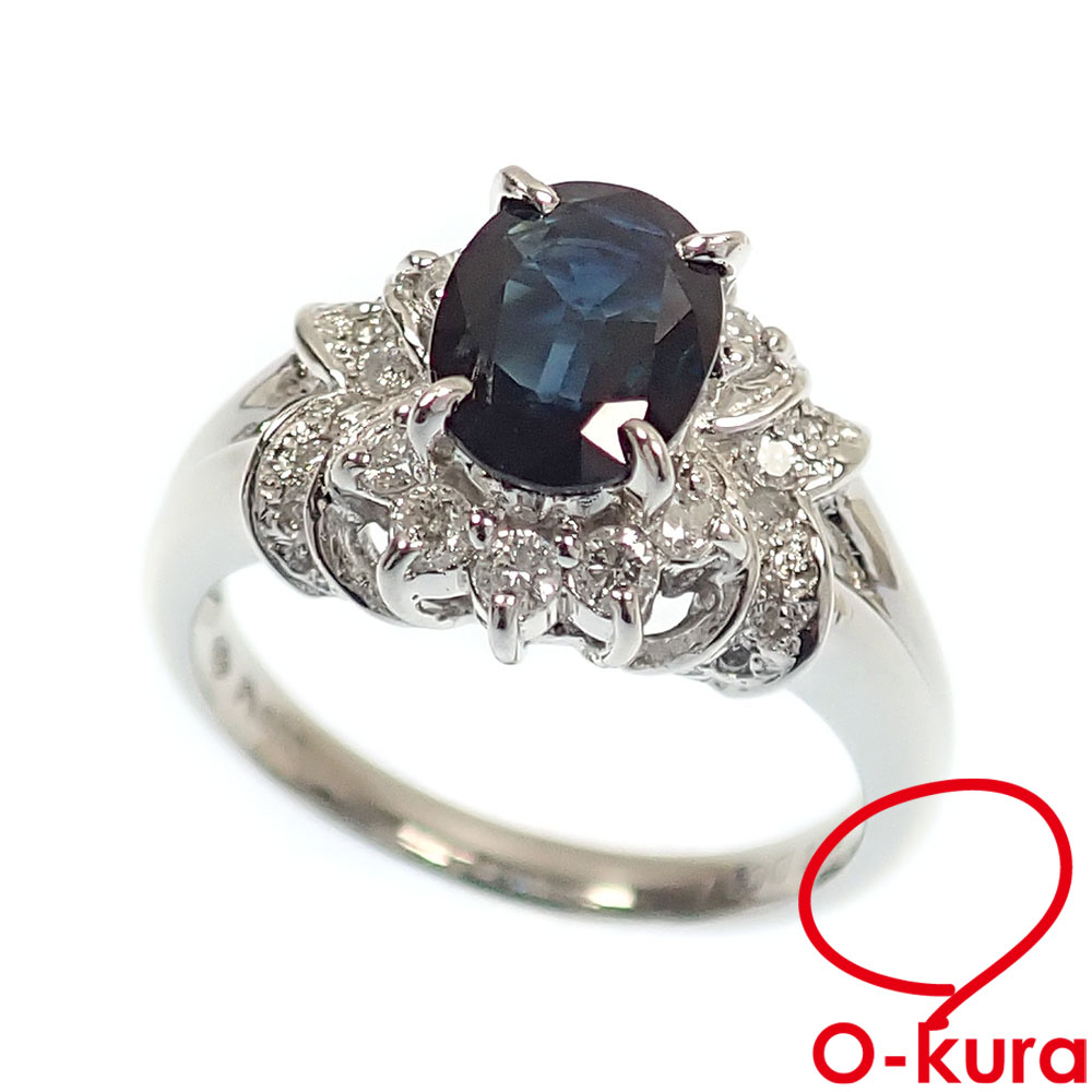 【中古】 ジュエリーマキ サファイア ダイヤモンド リング レディース Pt850 12号 1.54ct D0.37ct 6.6g プラチナ 指輪