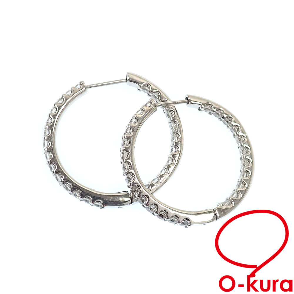 【中古】 ダイヤモンド ピアス レディース K18WG 1.00ct/1.00ct 9.3g 18金 ホワイトゴールド 750