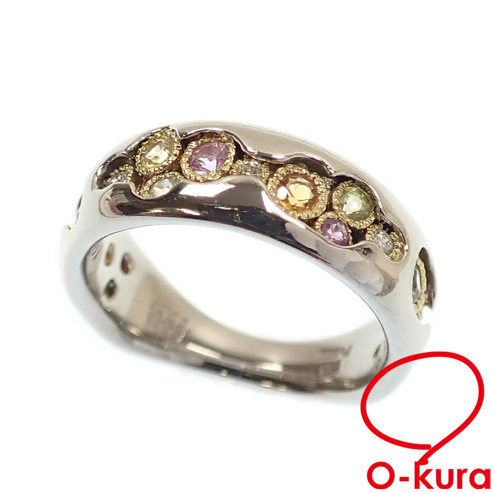【中古】 サファイア ダイヤモンド リング レディース Pt900 K18YG 14号 S0.66ct D0.09ct 9.8g プラチナ 18金 イエローゴールド 750 指輪
