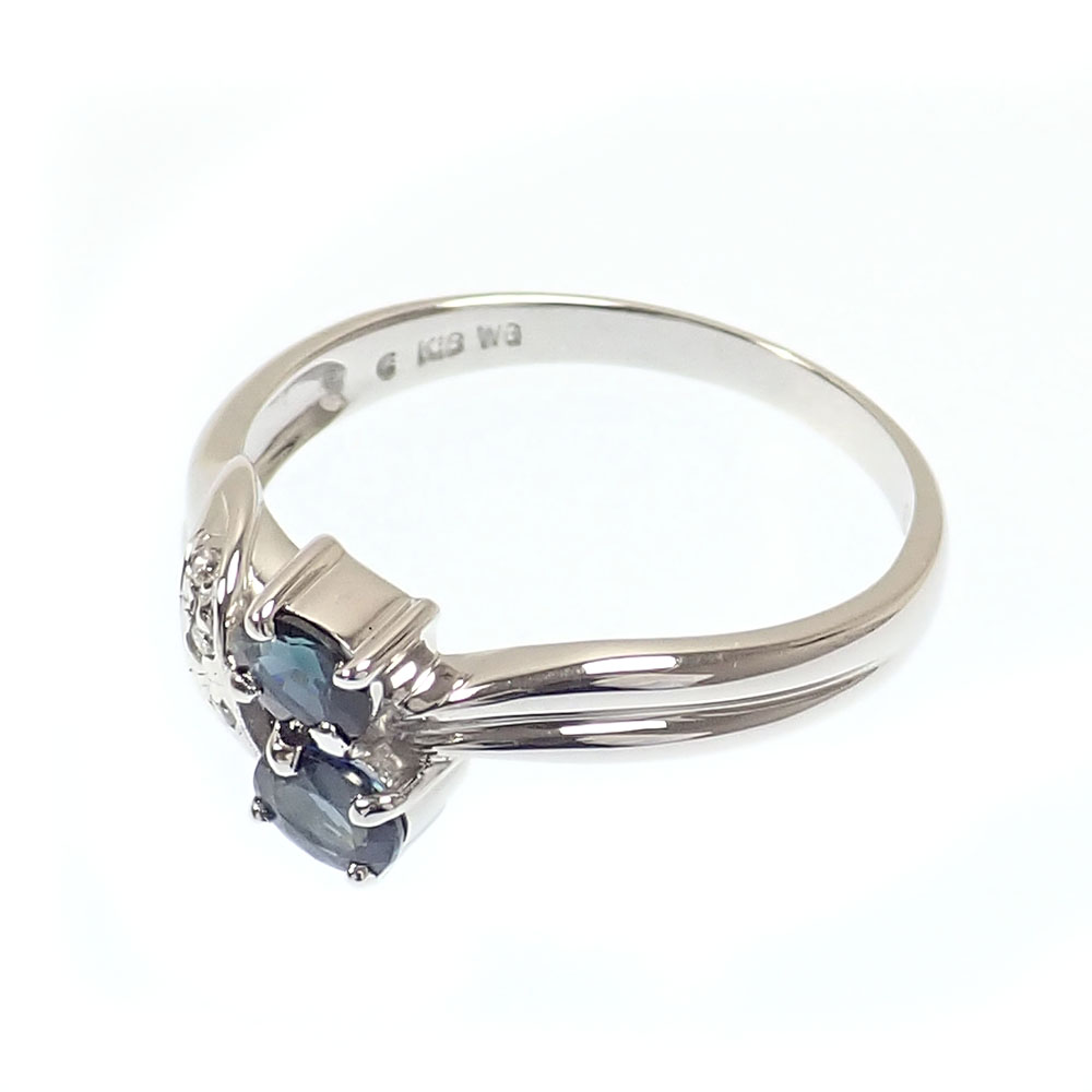 中古】 サファイア ダイヤモンド リング レディース K18WG 12号 0.02ct