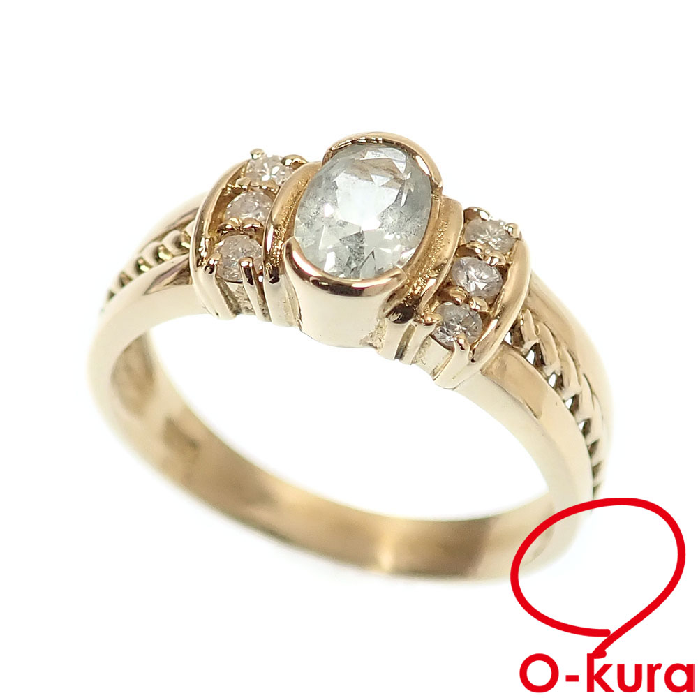 【中古】 アクアマリン ダイヤモンド リング レディース K18YG 11.5号 2.8g 18金 イエローゴールド 750 指輪