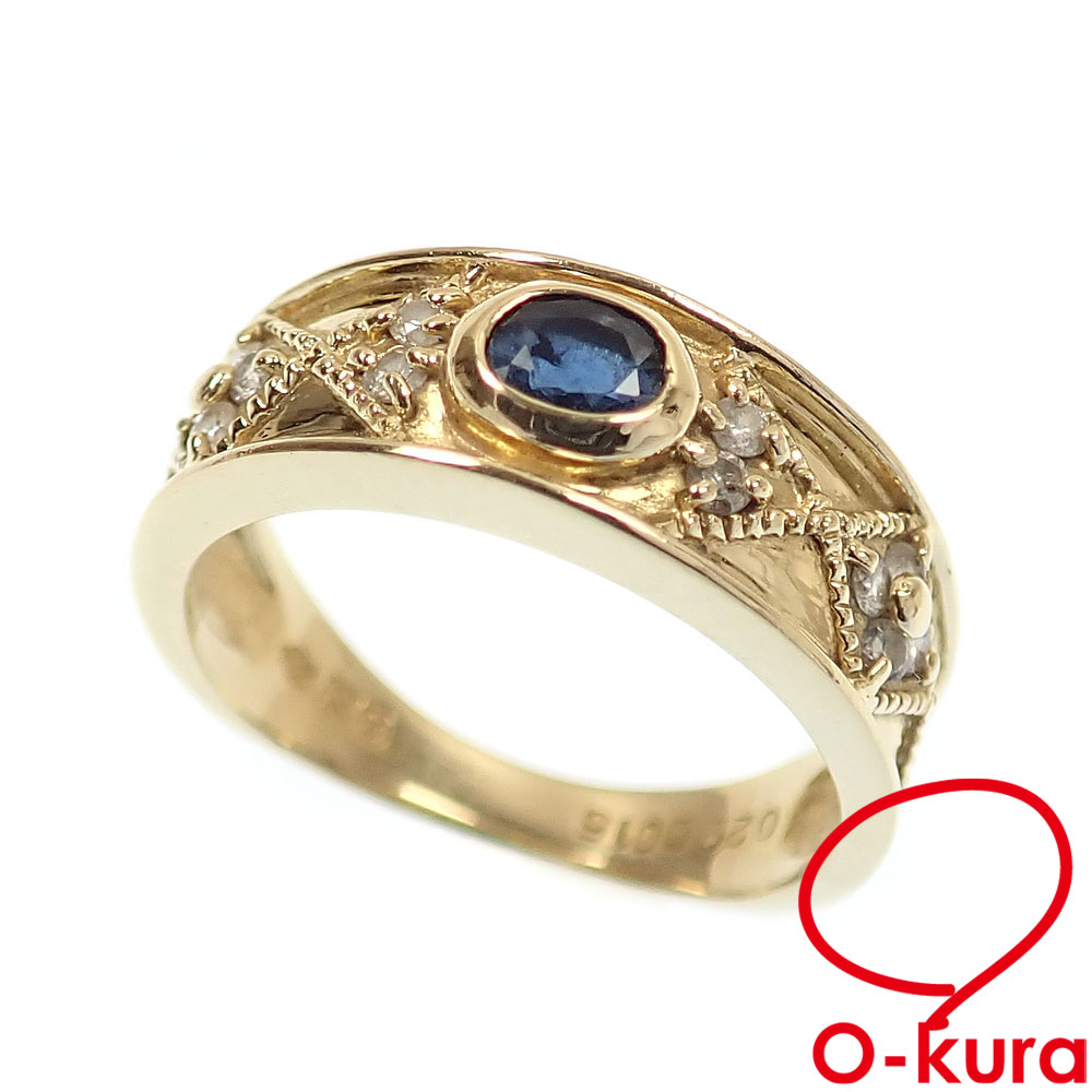 【中古】 ジュエリーマキ サファイア ダイヤモンド リング レディース K18YG 11号 0.29ct D0.15ct 4.4g 18金 イエローゴールド 750 指輪