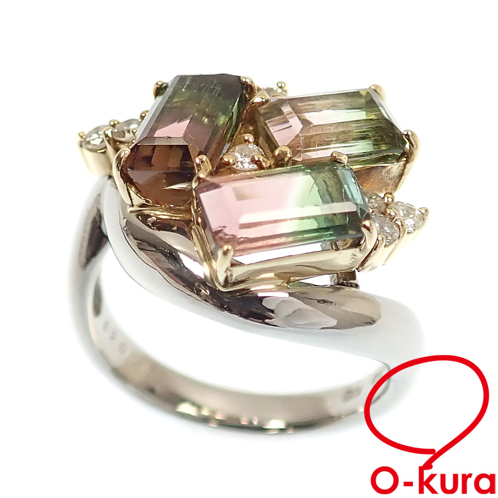 【中古】パーティーカラード トルマリン ダイヤモンド リング レディース Pt900 K18YG 12号 4.12ct 0.20ct 9.8g プラチナ 18金 イエローゴールド 750 指輪