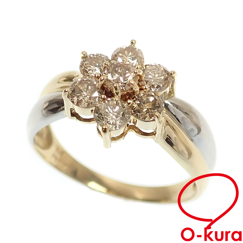【中古】 ダイヤモンド リング レディース K18YG Pt900 14号 1.00ct 3.6g 18金 イエローゴールド 750 プラチナ 指輪