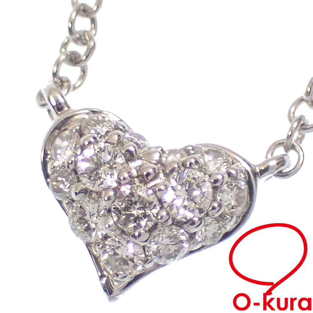【中古】 ポンテヴェキオ ダイヤモンド ハートモチーフ ネックレス レディース K18WG 0.17ct 2.7g 18金 750 ホワイトゴールド