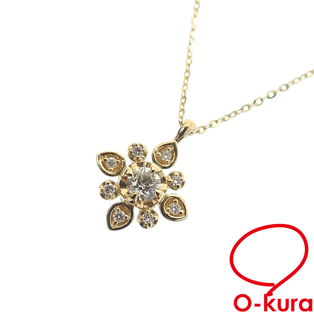 【中古】 ダイヤモンド ルビー ネックレス レディース K18YG 0.100ct 0.03ct 1.6g 18金 イエローゴールド 750