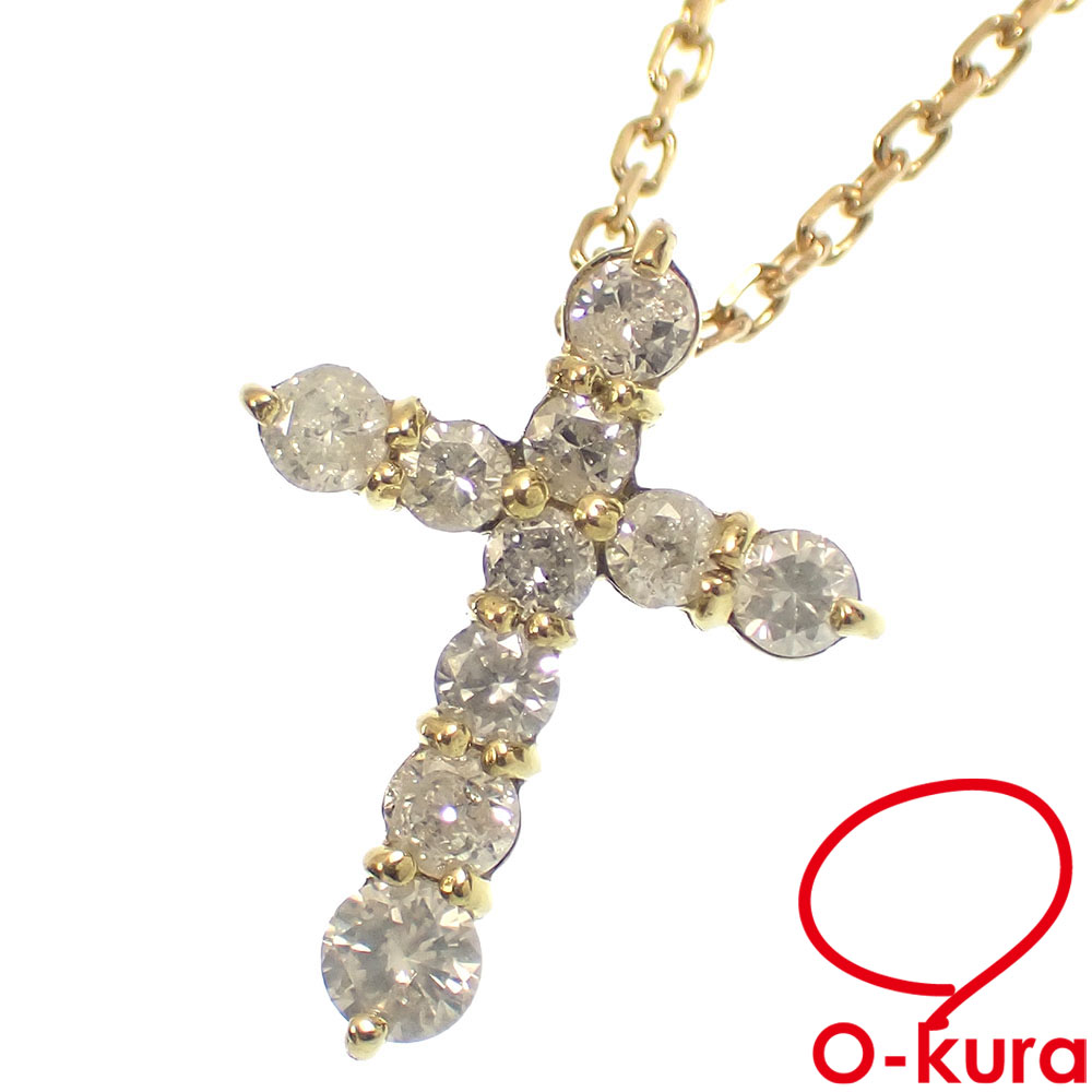 【中古】 ダイヤモンド クロスモチーフ ネックレス レディース K18YG 0.50ct 2.9g 18金 750 イエローゴールド 十字架